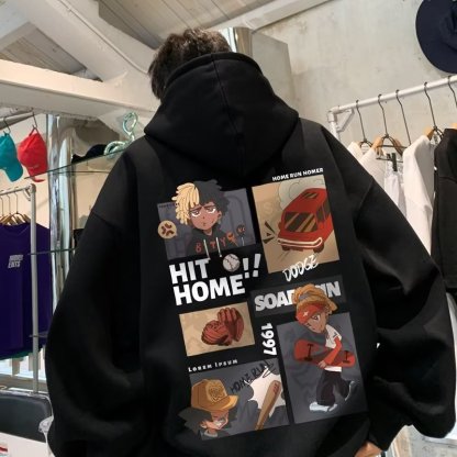 春秋款寬鬆美式重磅休閒套頭休閑印花連帽T