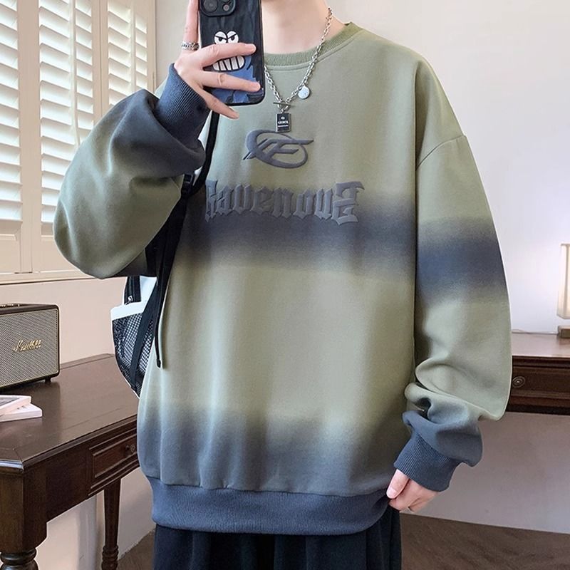 設計感漸變色寬鬆圓領印花休閒長袖衛衣