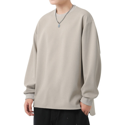 休閑圓領寬鬆純色上衣長袖-Nuostyle