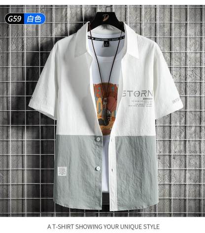 拼色薄款寬鬆潮牌港風日系寬鬆百搭襯衫上衣