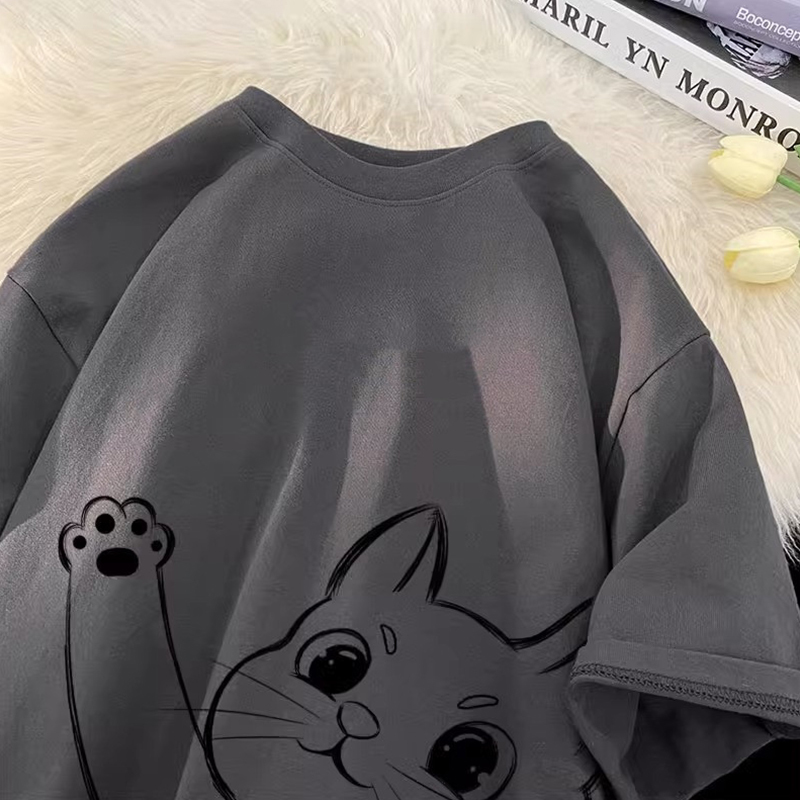 簡約百搭卡通貓咪印花短袖T恤