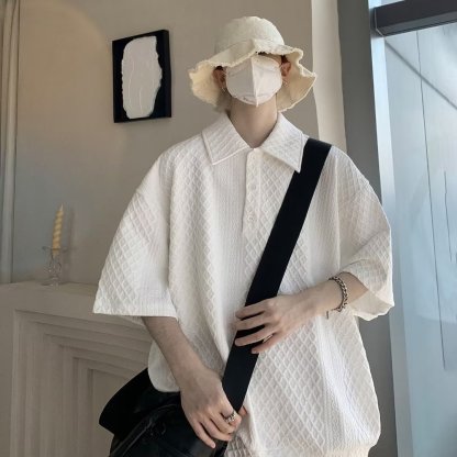 Polo衫潮牌翻領日系華夫格短袖T恤