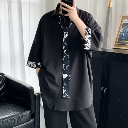 【送領帶】時尚網紅痞帥港風慵懶風短袖襯衫