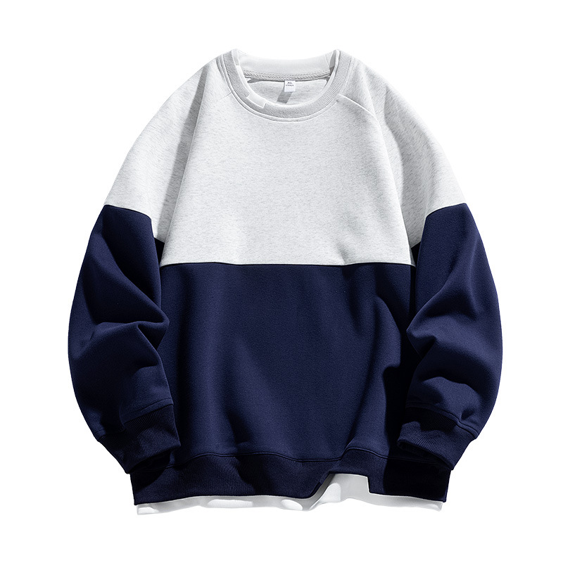 春秋季潮流撞色寬鬆拼接假兩件圓領衛衣