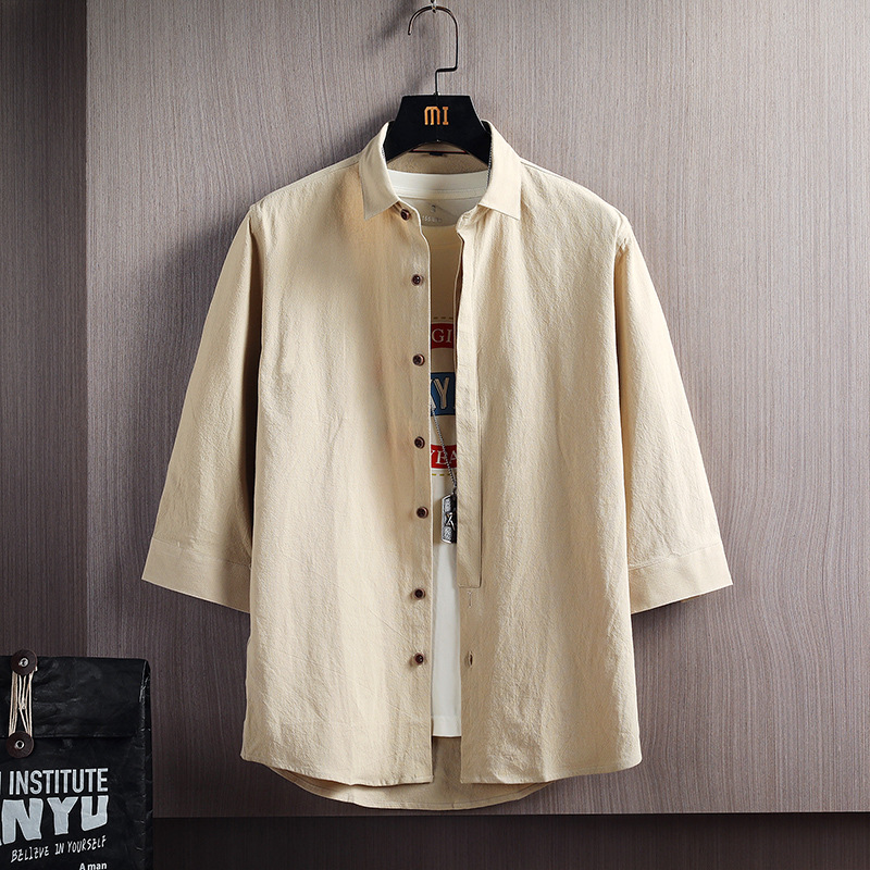 寬鬆休閒Polo領潮流純色七分袖時尚襯衫-NitSoon