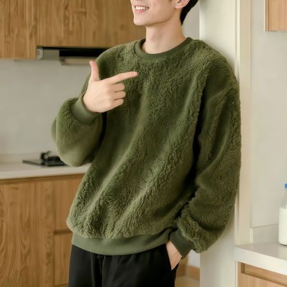 刷毛加厚韓版寬鬆大碼保暖圓領毛絨長袖T恤
