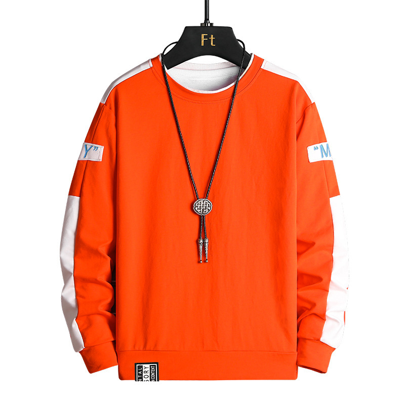 時尚潮流拼色寬鬆圓領長袖T恤休閒衛衣