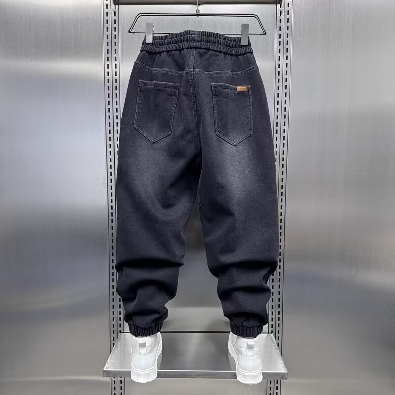 潮牌寬鬆做舊款痞帥休閒褲復古哈倫束腳牛仔褲