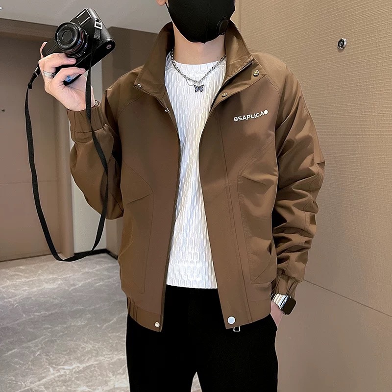 休閒刺繡雙層內裡潮流痞帥夾克立領外套