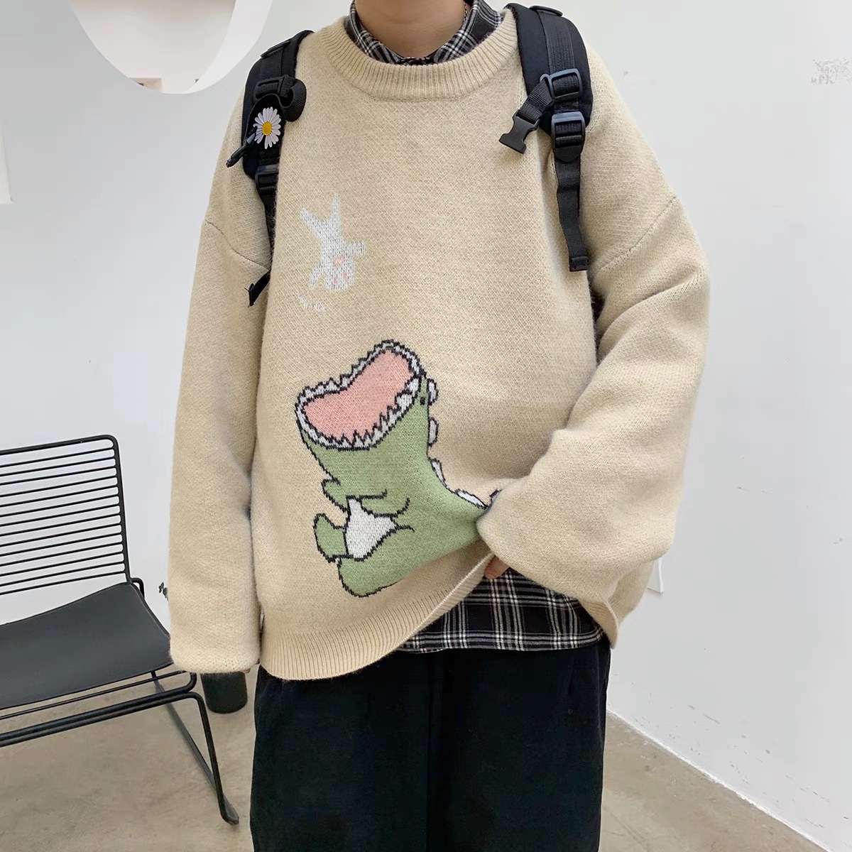 小恐龍日系清新港風學院寬鬆慵懶風針織毛衣
