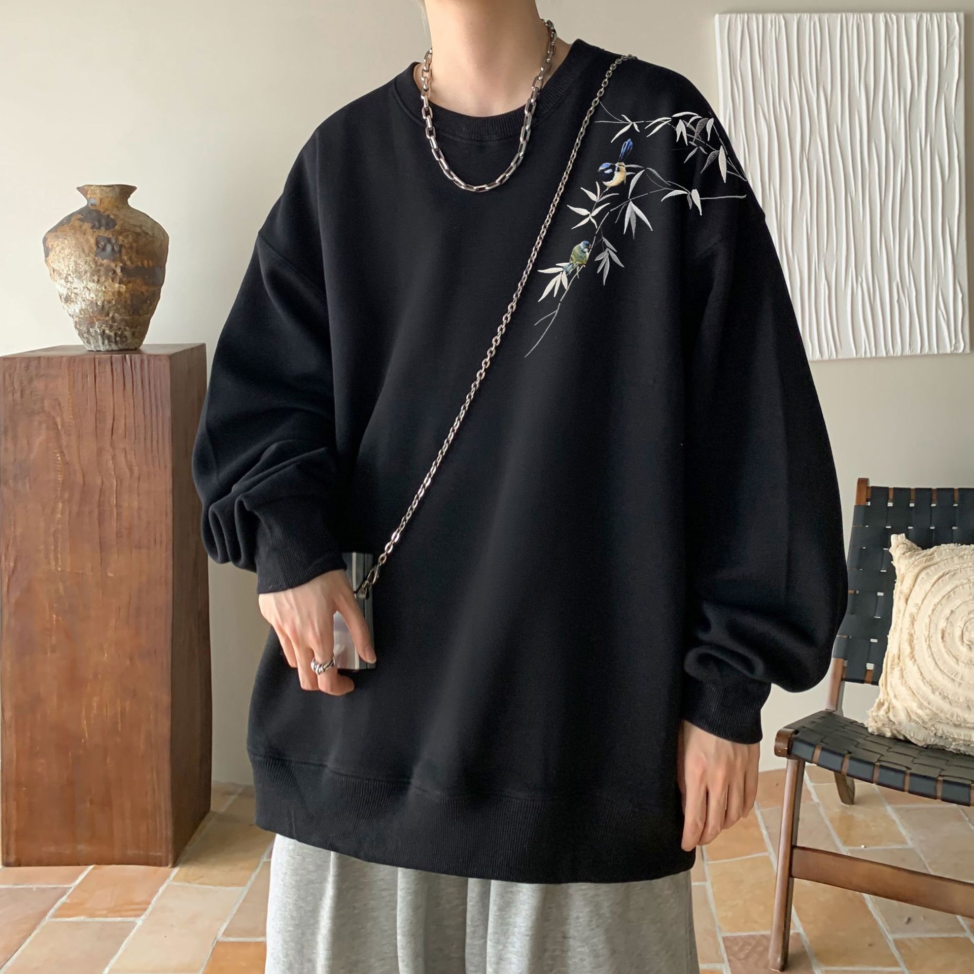 美式圓領潮流印花套頭長袖衛衣