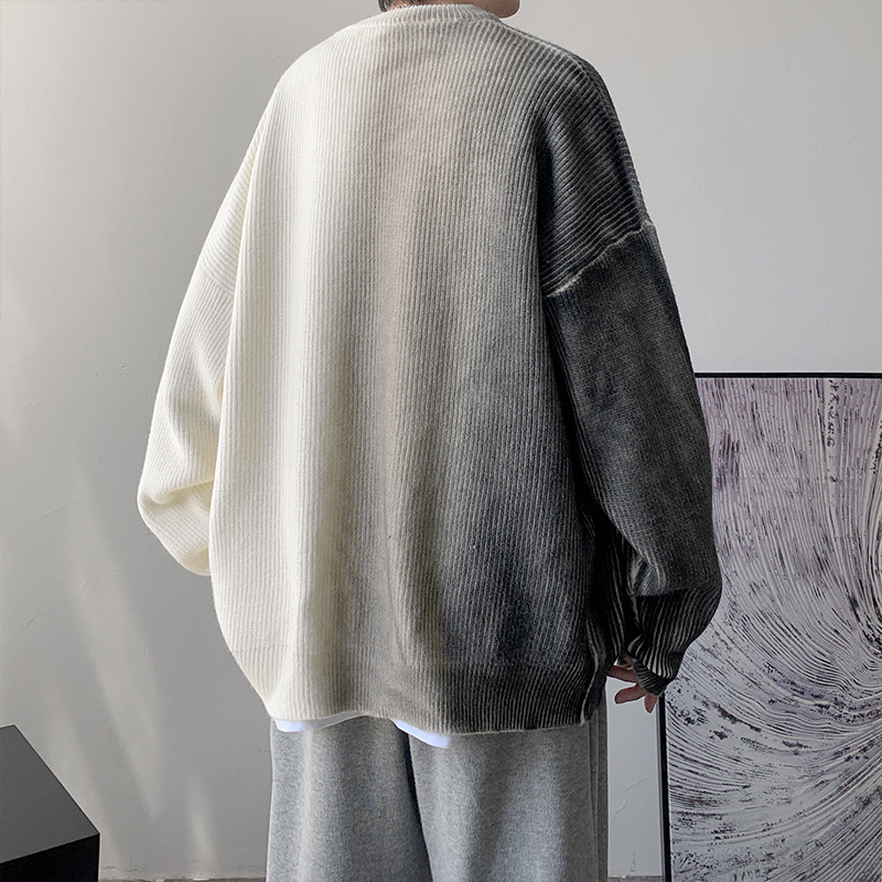 網紅漸變寬鬆慵懶ins港風圓領休閒針織毛衣