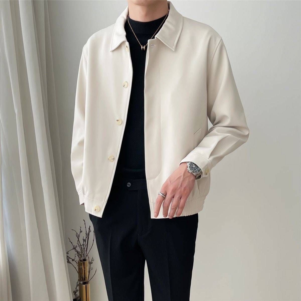 垂感輕熟風休閒單排扣短款夾克外套-NitSoon