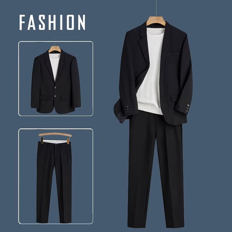 【整套】高級感商務西服外套+休閒西裝褲兩件套裝-NitSoon