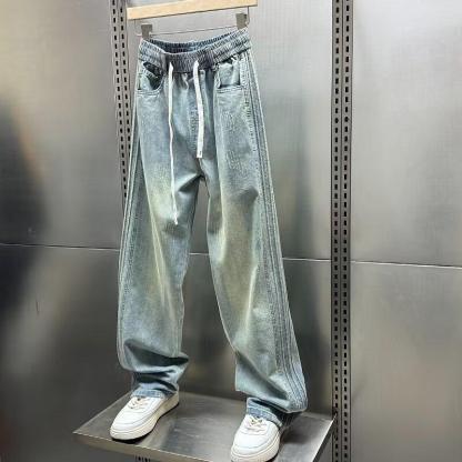 美式寬鬆水洗高街直闊腿牛仔褲