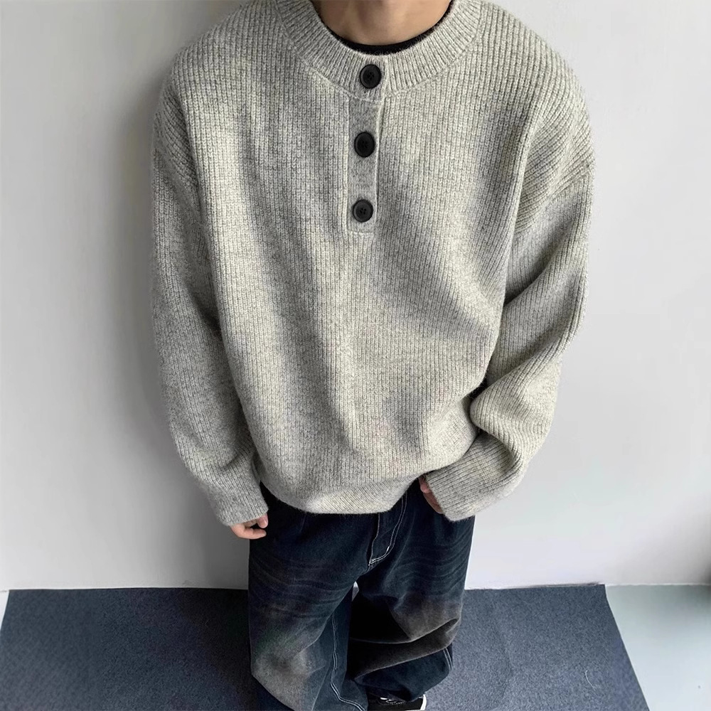 美式復古亨利領慵懶風高級感針織毛衣