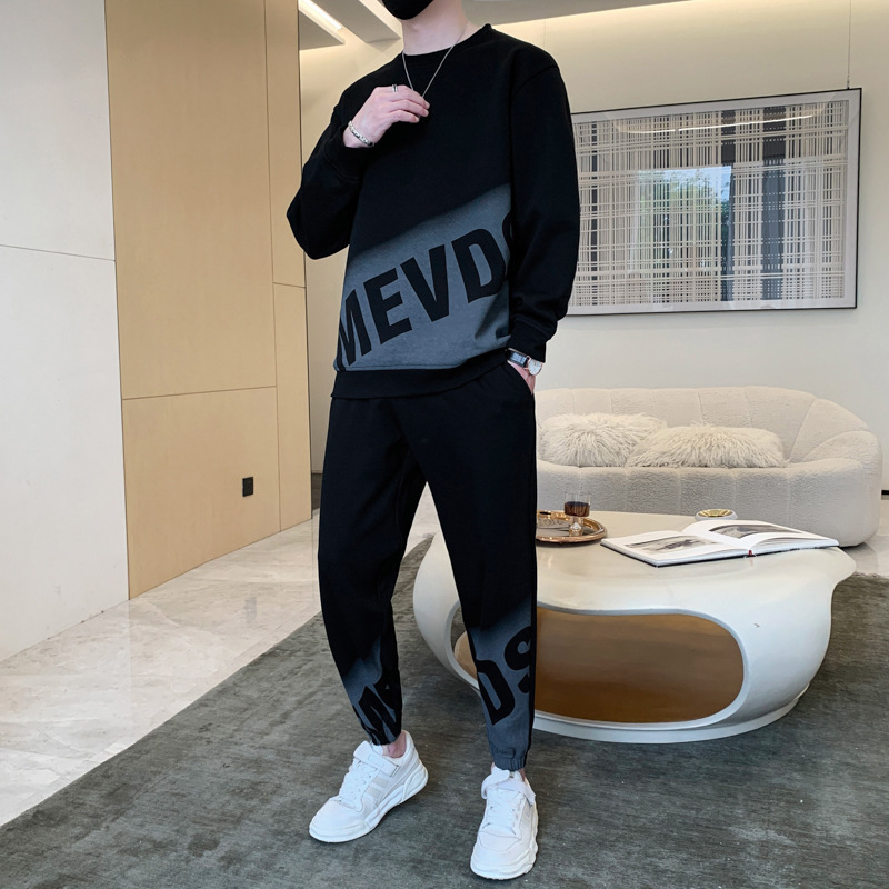 【整套】帥氣長袖t恤+運動休閒褲兩件套裝