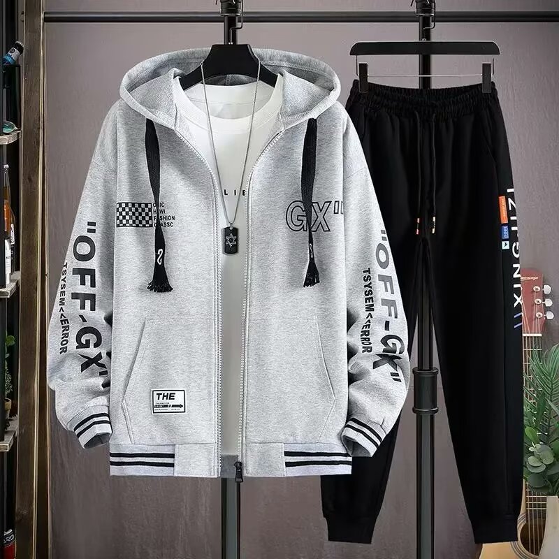 【單件/套裝】運動字母潮流連帽開衫+束腳印花褲裝兩件套套裝