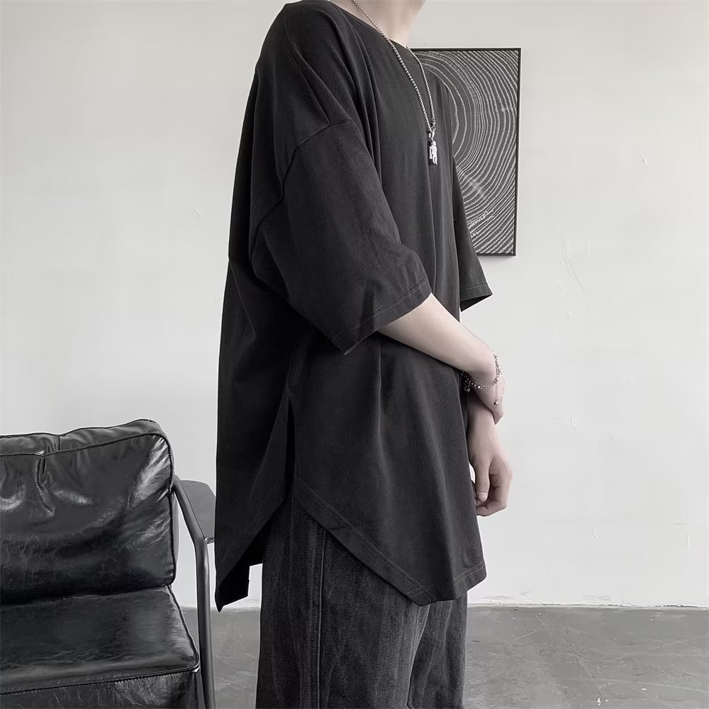 純色開叉百搭寬鬆打底衫T恤上衣