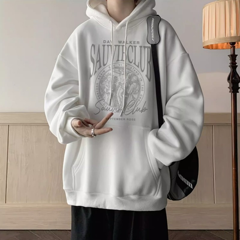 美式潮牌字母印花帽衫刷毛港風重磅情侶連帽T