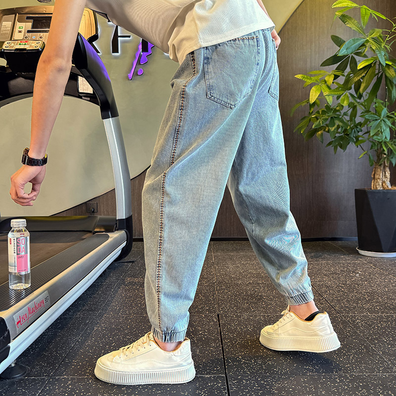 哈倫牛仔束腳九分褲系帶褲裝