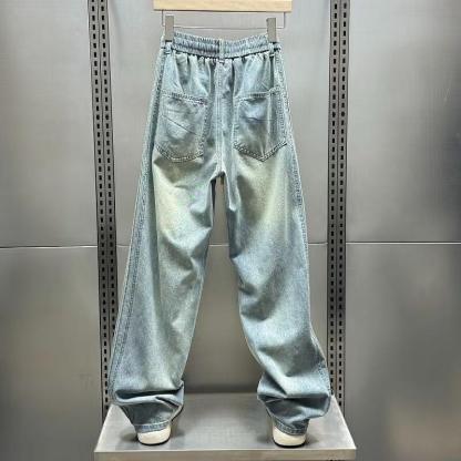 美式寬鬆水洗高街直闊腿牛仔褲