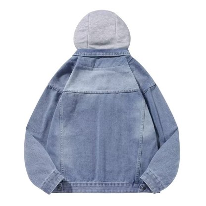 帶帽子夾克連帽休閒工裝牛仔假兩件外套