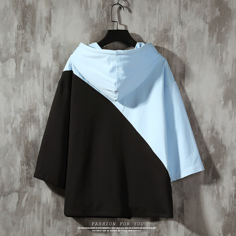 七分袖連帽潮流韓版寬鬆蝙蝠大碼短袖-Nuostyle