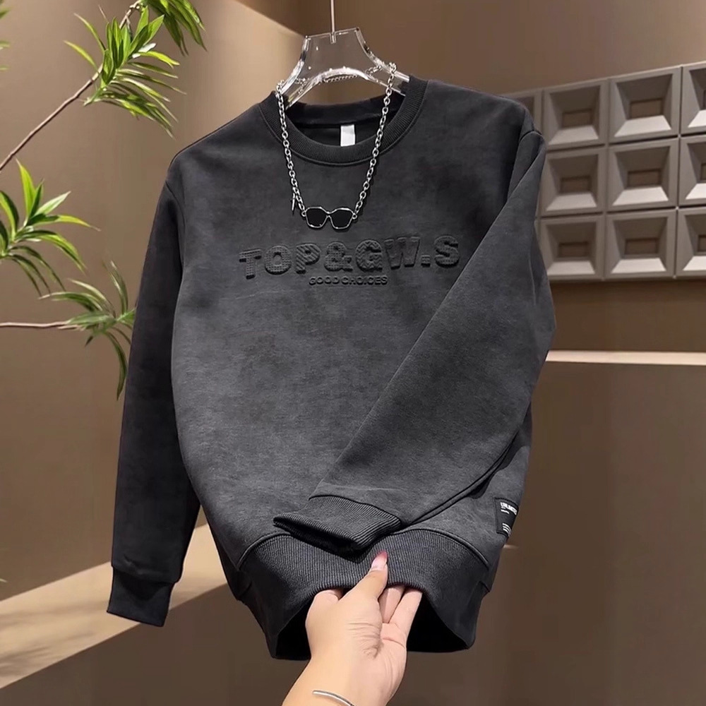 時尚潮流百搭休閒鋼印字母暈染長袖衛衣-NitSoon