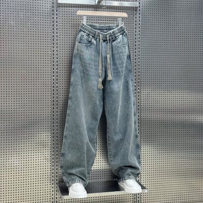 港味刷毛潮酷炸街痞帥直筒寬鬆闊腿牛仔褲