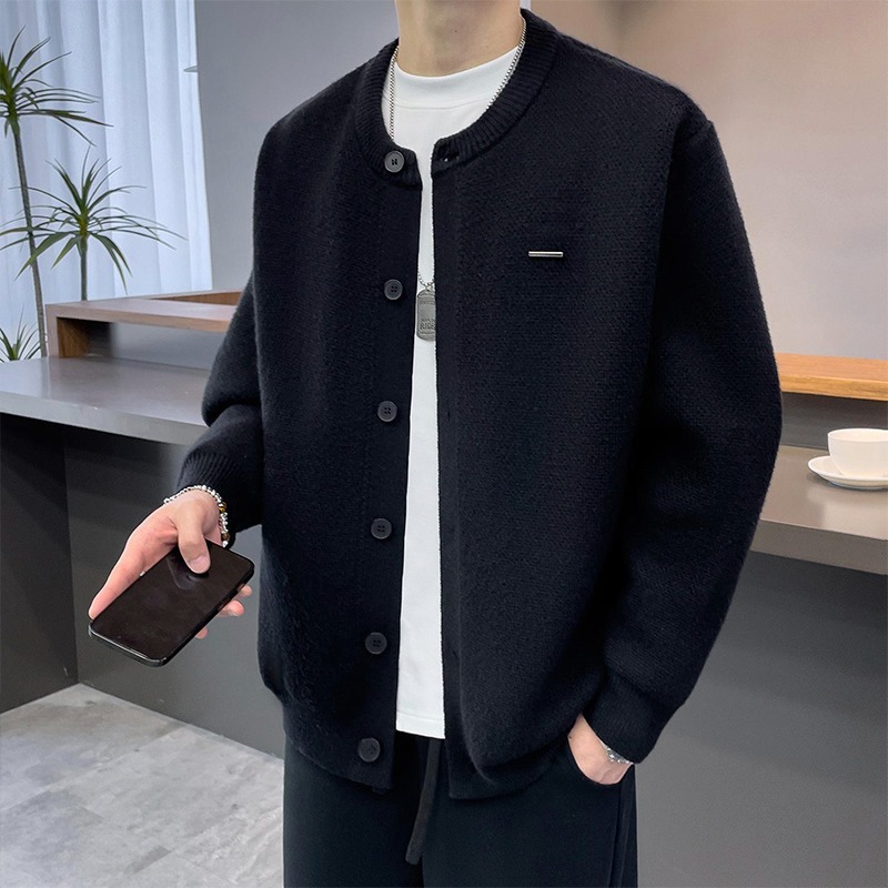 高級感寬鬆針織開衫棒球領慵懶風毛衣外套