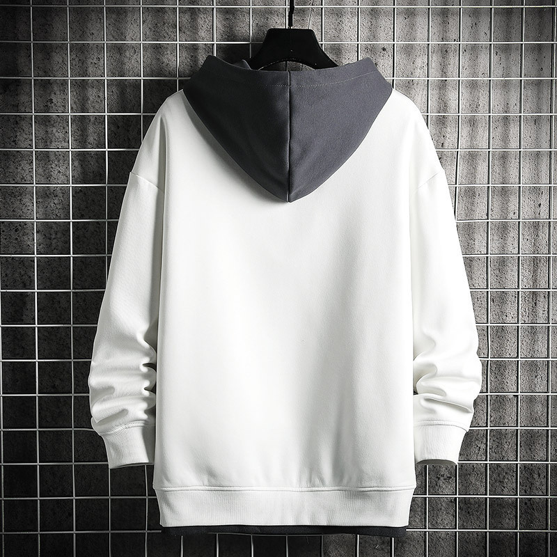 連帽長袖拼色假兩件撞色衛衣