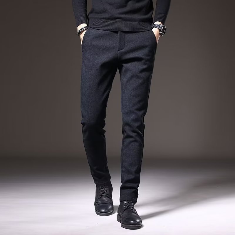 高檔商務直筒修身彈力磨毛呢潮流休閒褲