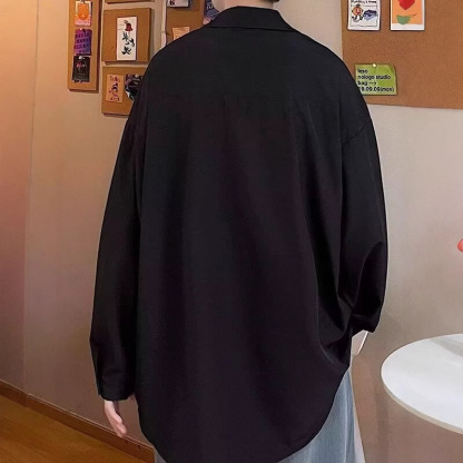 痞帥薄款冰絲垂感休閒大碼寬鬆長袖襯衫-NitSoon