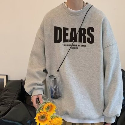 圓領刷毛字母印花大碼寬鬆重磅港風長袖T恤