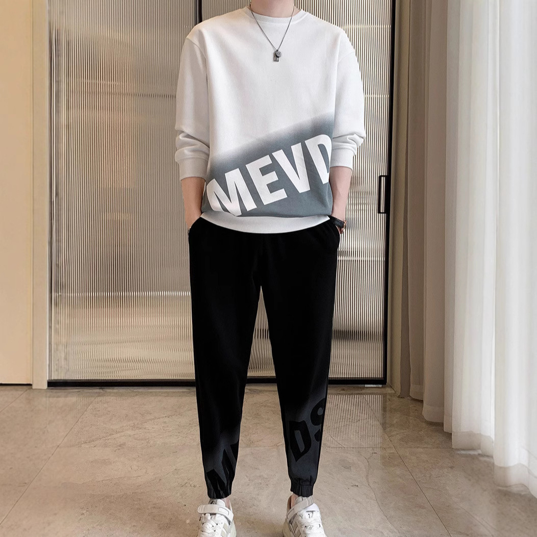 【整套】帥氣長袖t恤+運動休閒褲兩件套裝