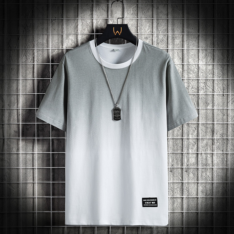 純棉夏季ins潮牌簡約百搭寬鬆冰絲半袖漸變T恤上衣