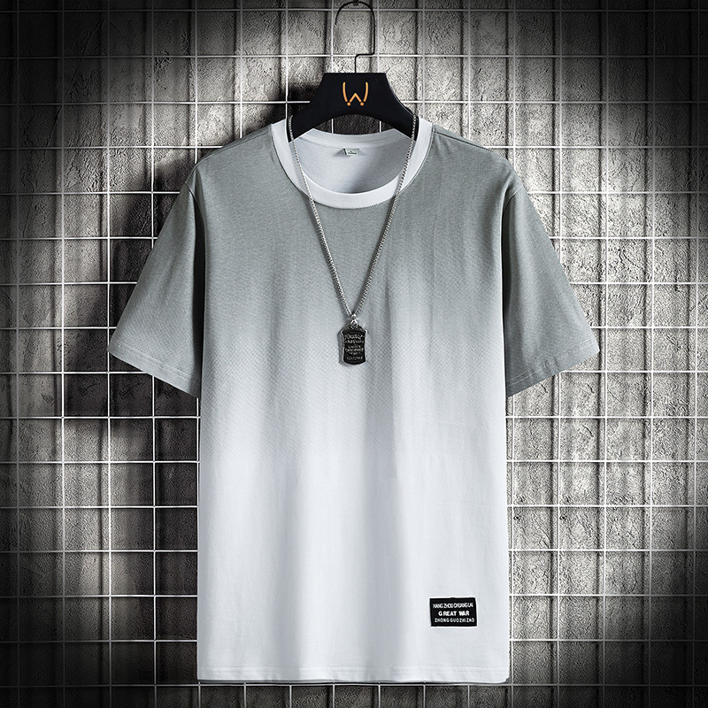 純棉夏季ins潮牌簡約百搭寬鬆冰絲半袖漸變T恤上衣