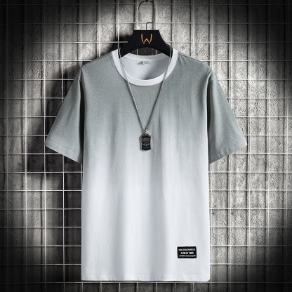 純棉夏季ins潮牌簡約百搭寬鬆冰絲半袖漸變T恤上衣