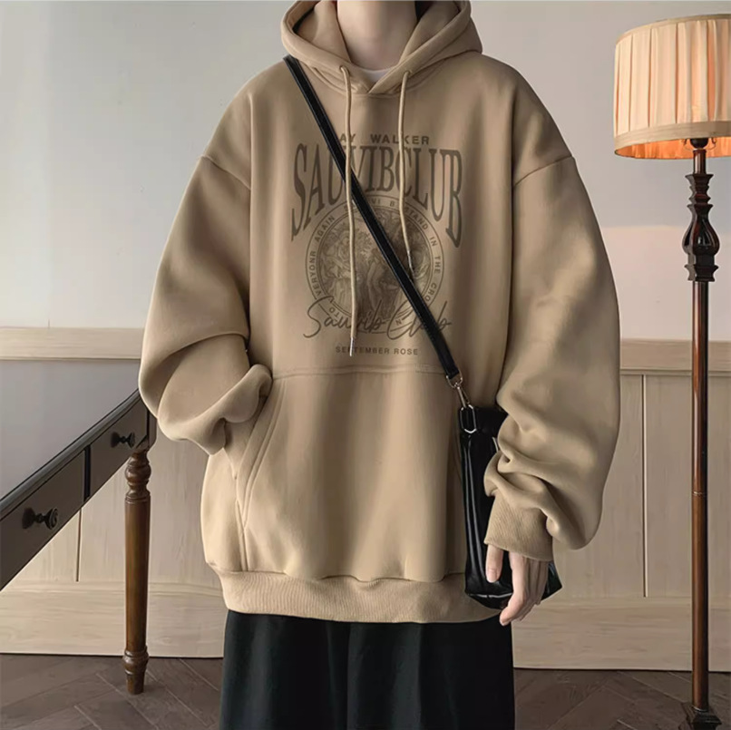 美式潮牌字母印花帽衫刷毛港風重磅情侶連帽T