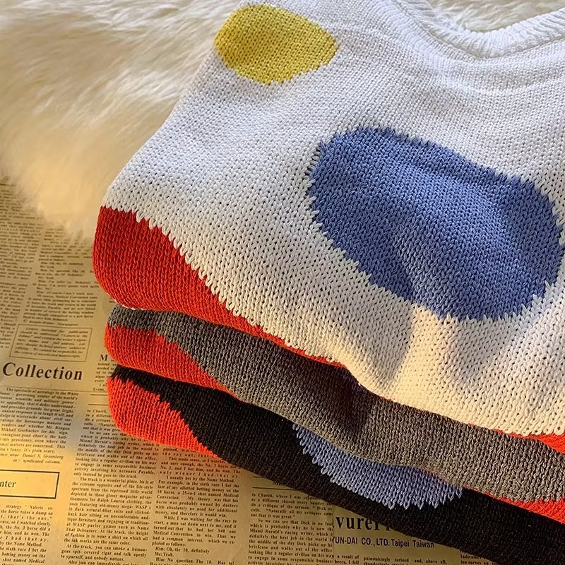 美式復古慵懶風寬鬆百搭針織衫小雪人笑臉毛衣