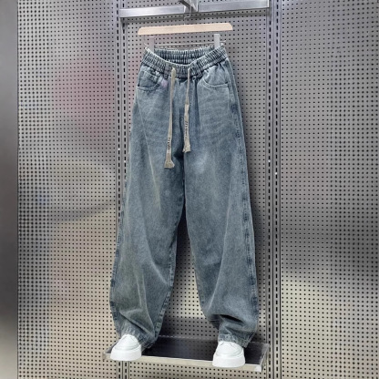 港味刷毛潮酷炸街痞帥直筒寬鬆闊腿牛仔褲