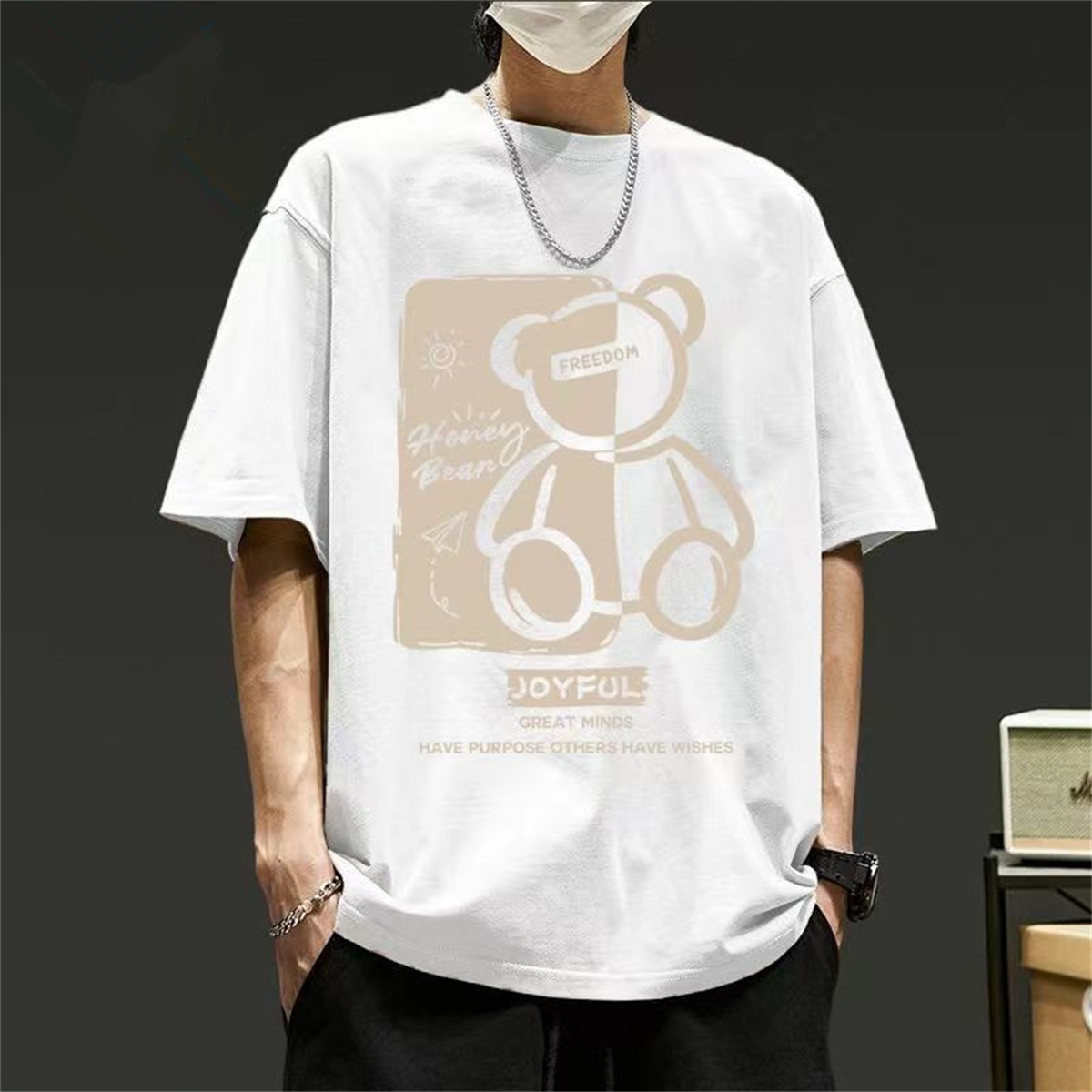 潮流港風美式復古卡通重磅純棉ins潮牌寬鬆百搭帥氣T恤上衣