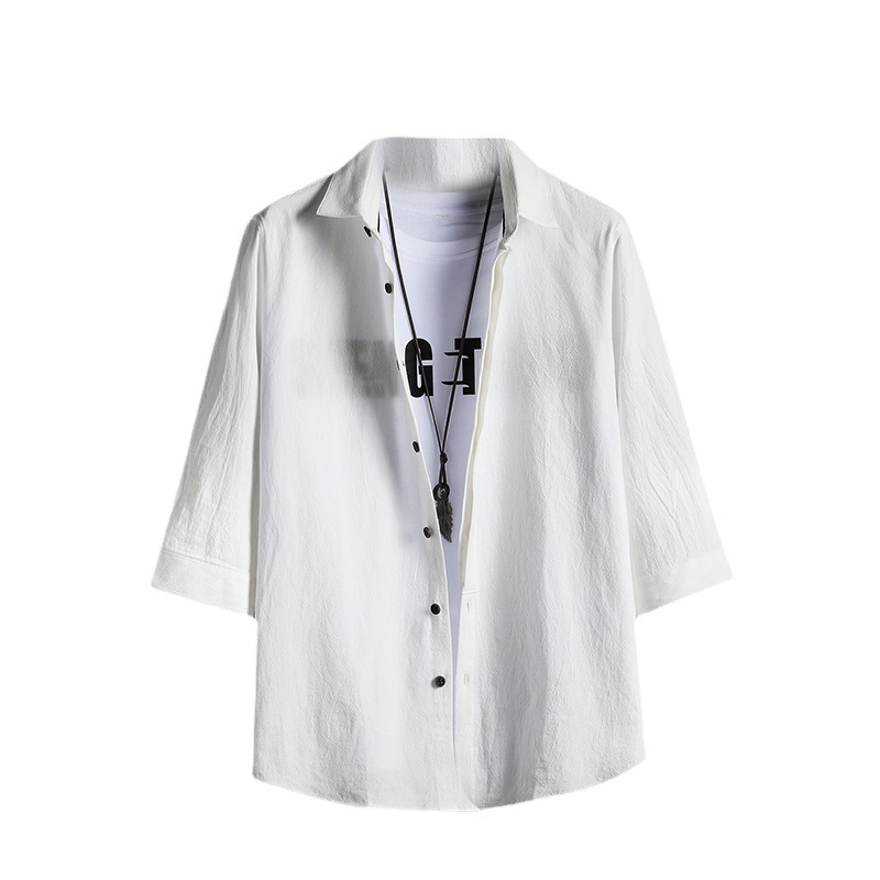 寬鬆休閒Polo領潮流純色七分袖時尚襯衫-NitSoon