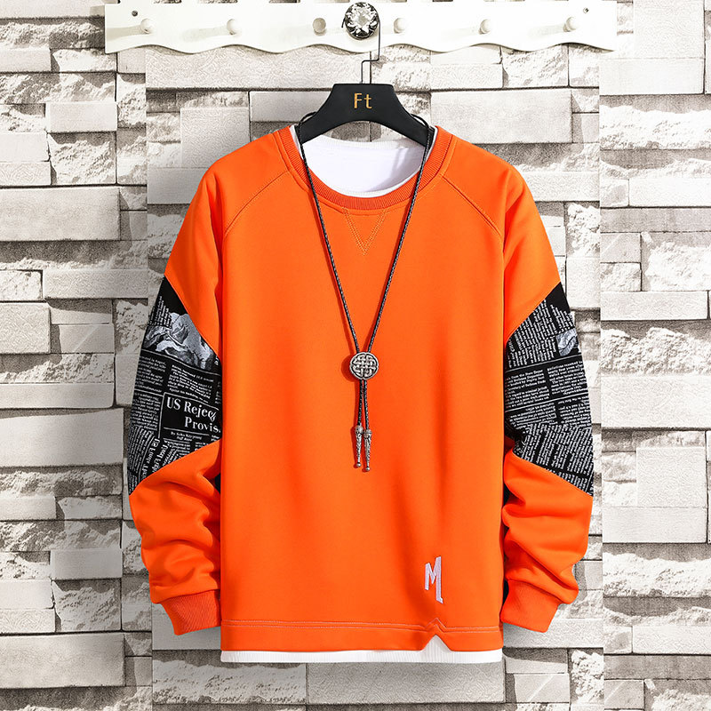 寬鬆潮流假兩件長袖T恤潮流百搭圓領衛衣-NitSoon