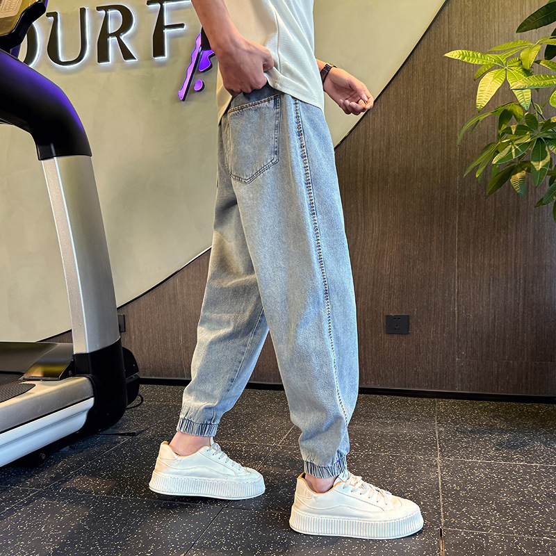 哈倫牛仔束腳九分褲系帶褲裝