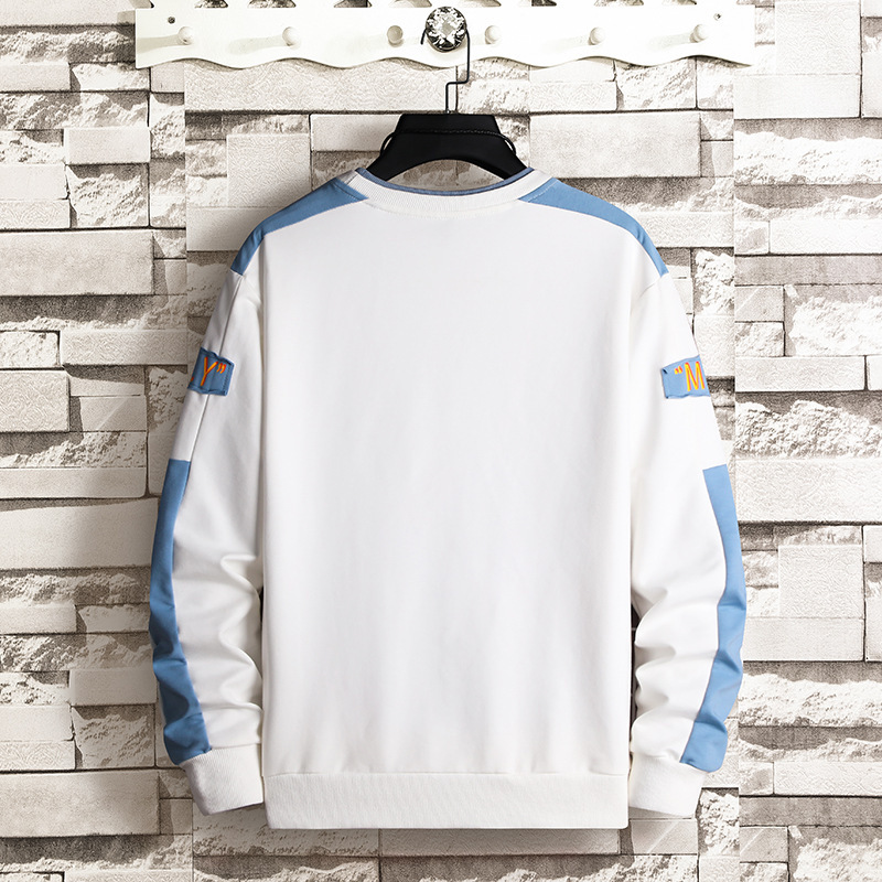 時尚潮流拼色寬鬆圓領長袖T恤休閒衛衣