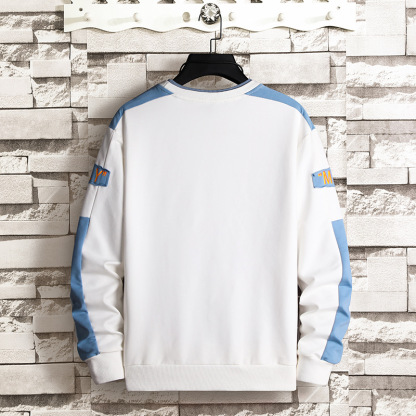 時尚潮流拼色寬鬆圓領長袖T恤休閒衛衣