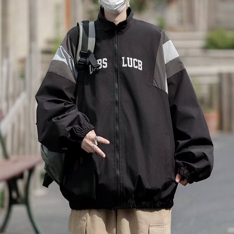 痞帥薄款嘻哈百搭拼接立領夾克外套