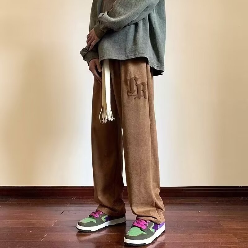 美式寬鬆直筒垂墜感闊腿褲潮牌大碼運動休閒長褲褲裝